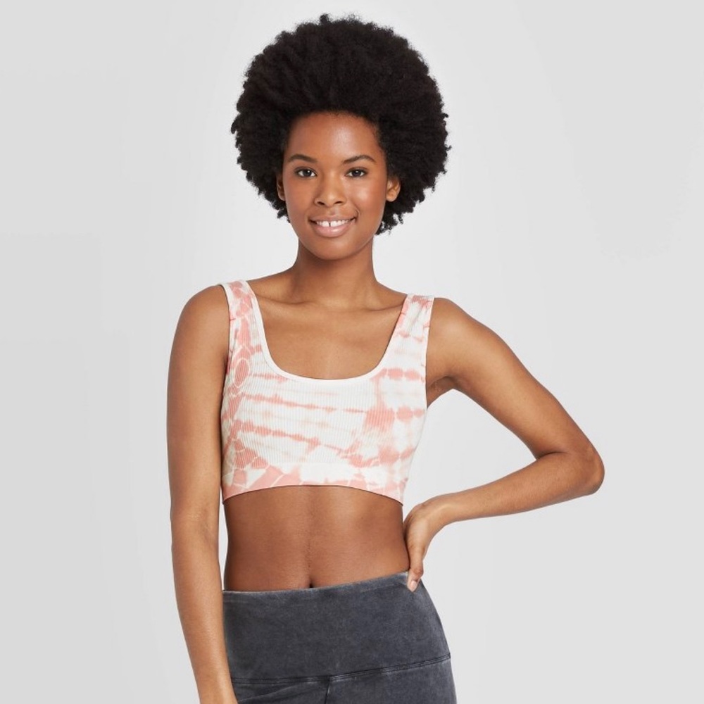 Women's Scoop Neck Bralette - Colsier Coral - Peach/White - S